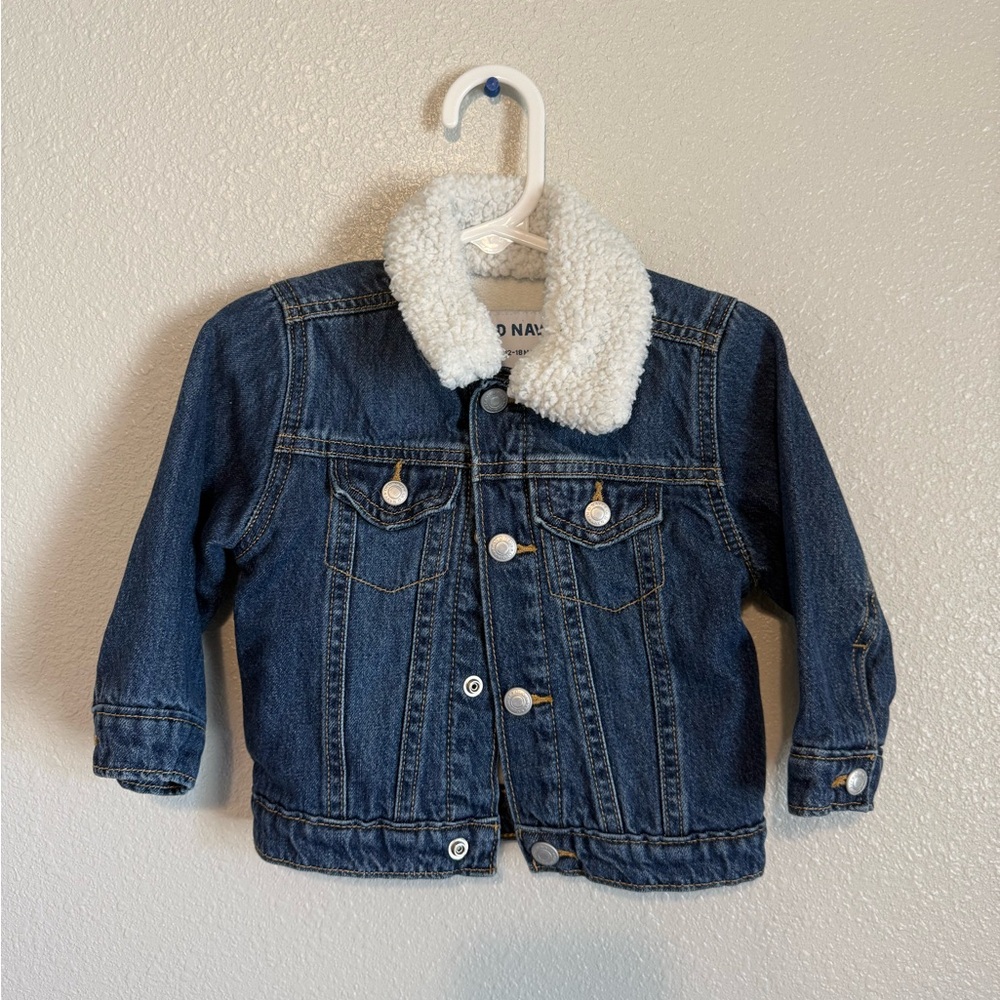 Old Navy Blue Denim Jacket with White Sherpa Collar - Kids